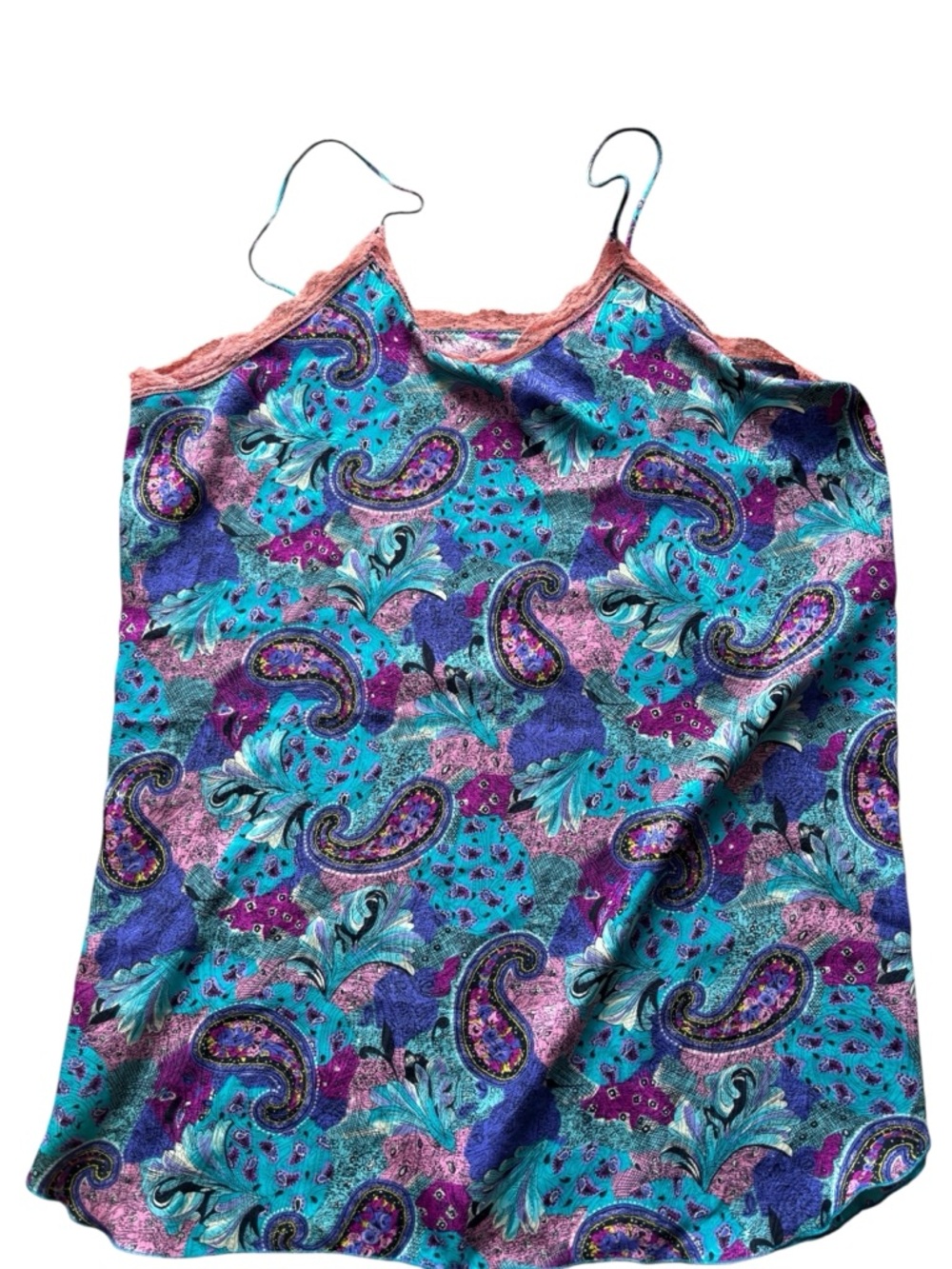 Vintage Paisley Satin Lace Trim Cami Tank Top Y2K Boho Festival